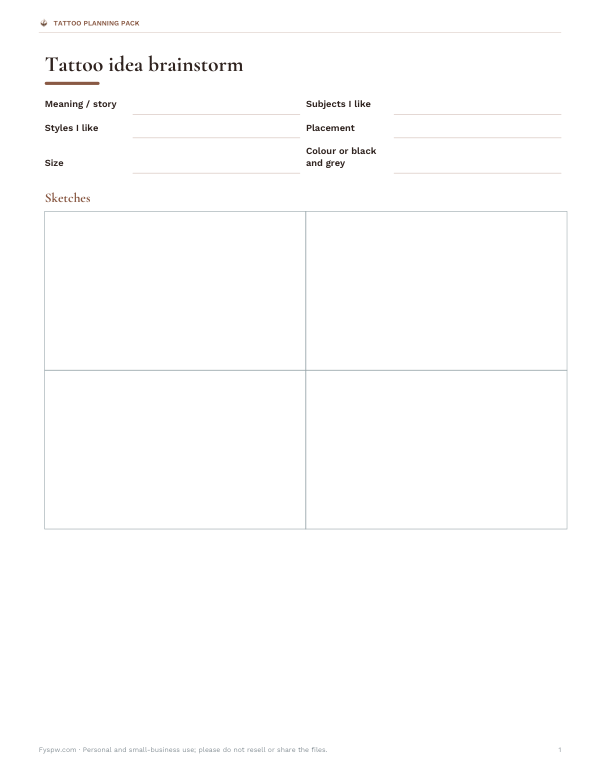 Preview of Printable Tattoo Idea Brainstorm Sheet